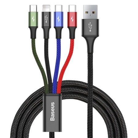  Baseus Fast 4-in-1 | Mocny kabel 4w1 USB - Lightning (iPhone) + Micro + 2x Type-C 3.5A 1.2m 