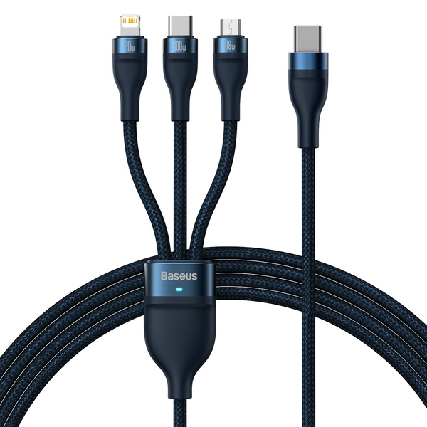 Baseus Flash Series 2 | Kabel 3w1 USB-C - Lightning, Micro, USB-C 100W PD QC4.0 Samsung AFC 1.5m